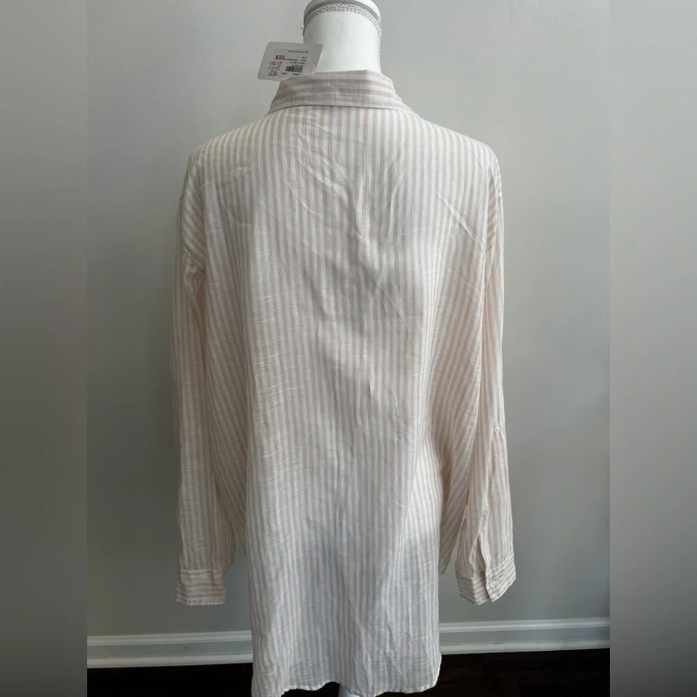 Evereve Cream and Tan Striped Blouse - Picture 4 of 8